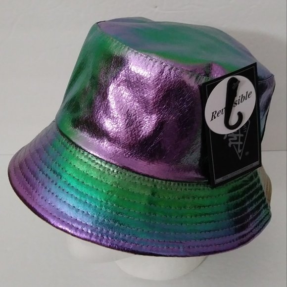 Eight Laser PU Metallic Bucket Hat Trendy Y2K - Picture 4 of 11